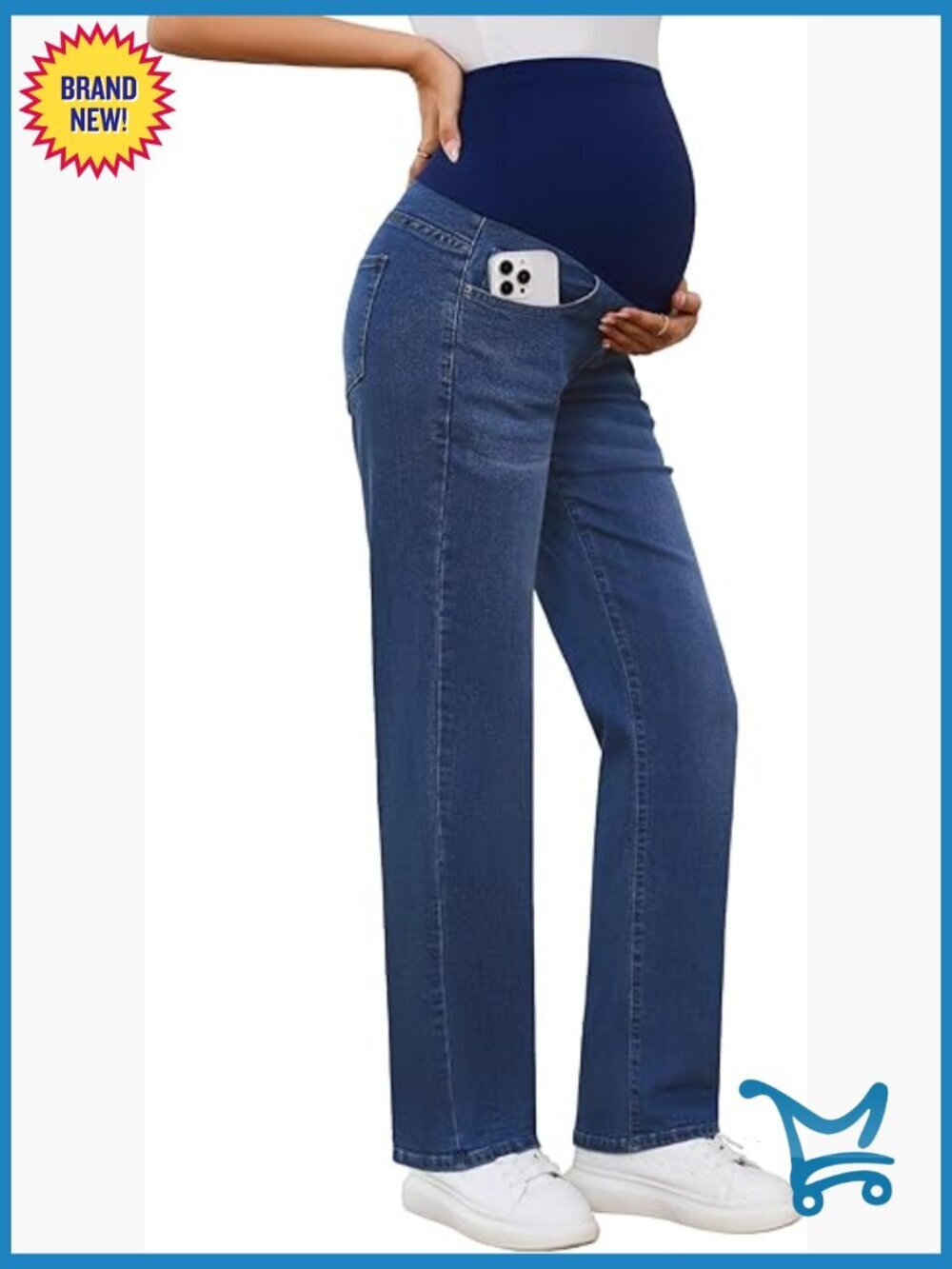 Maternity Jeans Straight Leg Over Belly Stretch Denim Pants S-XXL